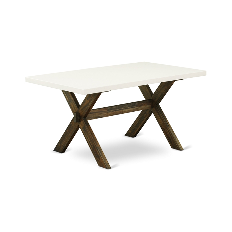 East West Furniture X-Style 7PC Dining Set in Light Beige/Distressed Jacobean