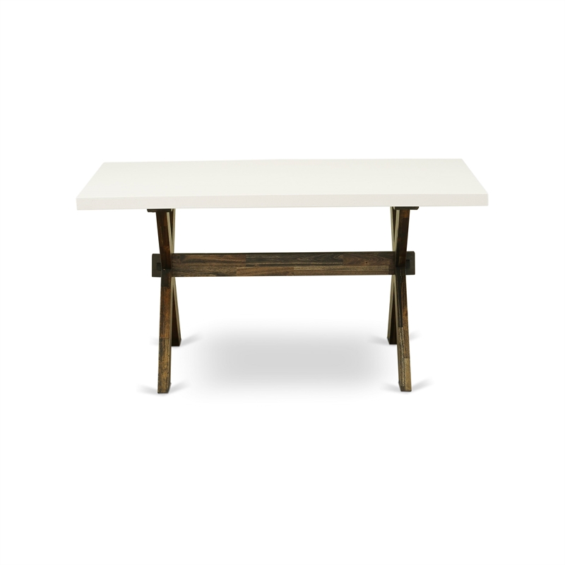 East West Furniture X-Style 7PC Dining Set in Light Beige/Distressed Jacobean