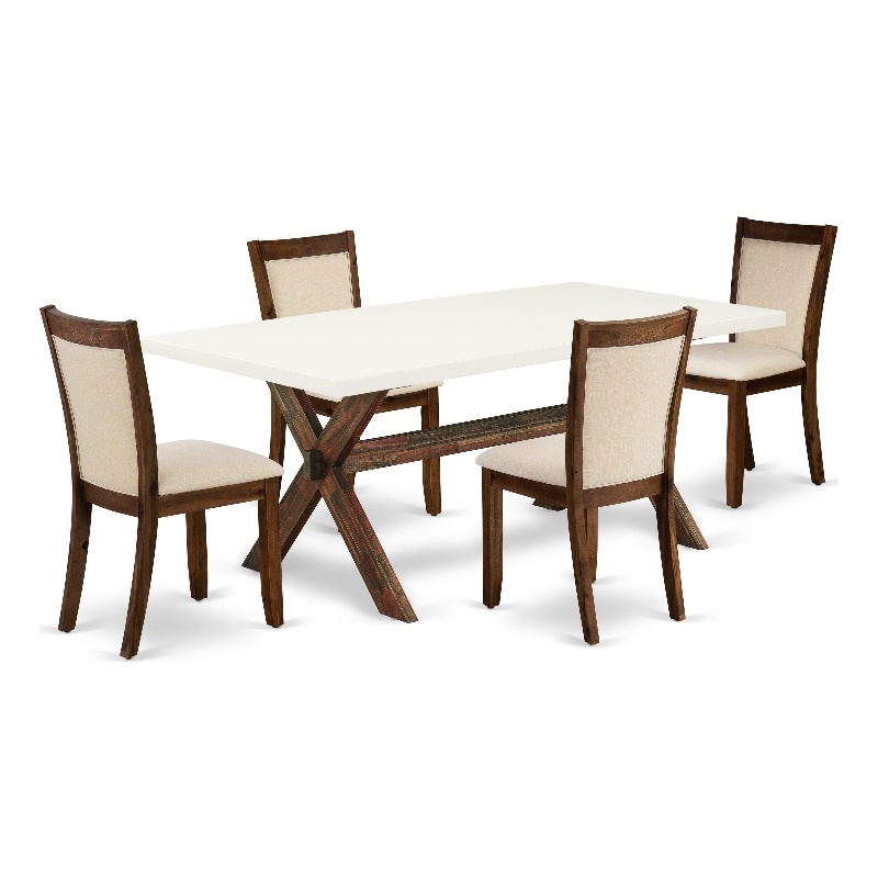 X727MZN32-5 Dining Table and 4 Light Beige Chairs - Distressed Jacobean Finish