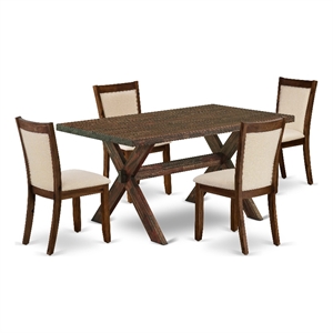 East West Furniture Wooden Table and 4 Light Beige Chairs in Distressed Jacobean