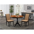AMLA3-BCH-47 Dining Table and 2 Light Sable Linen Fabric Chairs - Black Finish
