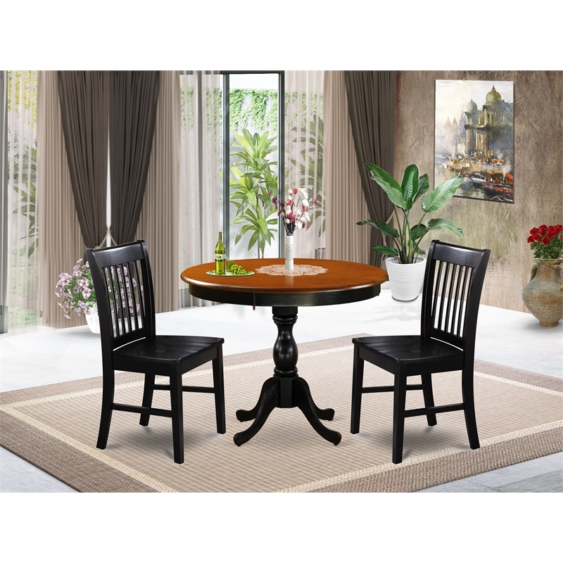 AMNF3-BCH-W - Kitchen Table and 2 Wooden Dining Room Chairs - Black Finish