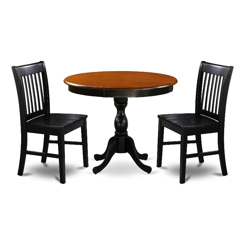 AMNF3-BCH-W - Kitchen Table and 2 Wooden Dining Room Chairs - Black Finish