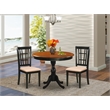 AMNI3-BCH-C - Kitchen Table and 2 Linen Fabric Chairs - Black Finish