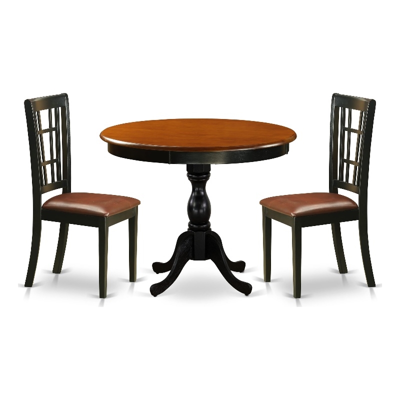 AMNI3-BCH-LC- Dining Table and 2 Kitchen Chairs with Slatted Back- Black Finish