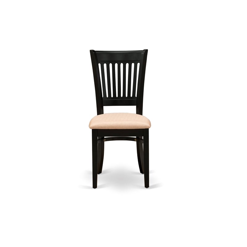 East West Furniture Dinner Table and 4 Linen Fabric Kitchen Chairs in Black