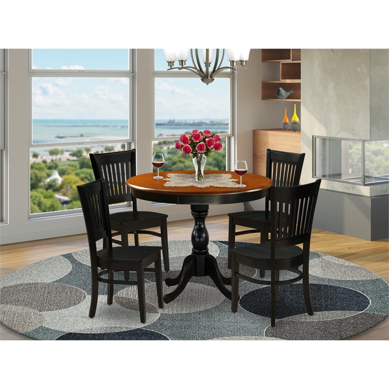 East West Furniture Kitchen Table and 4 Slatted Back Dining Chairs  in Black