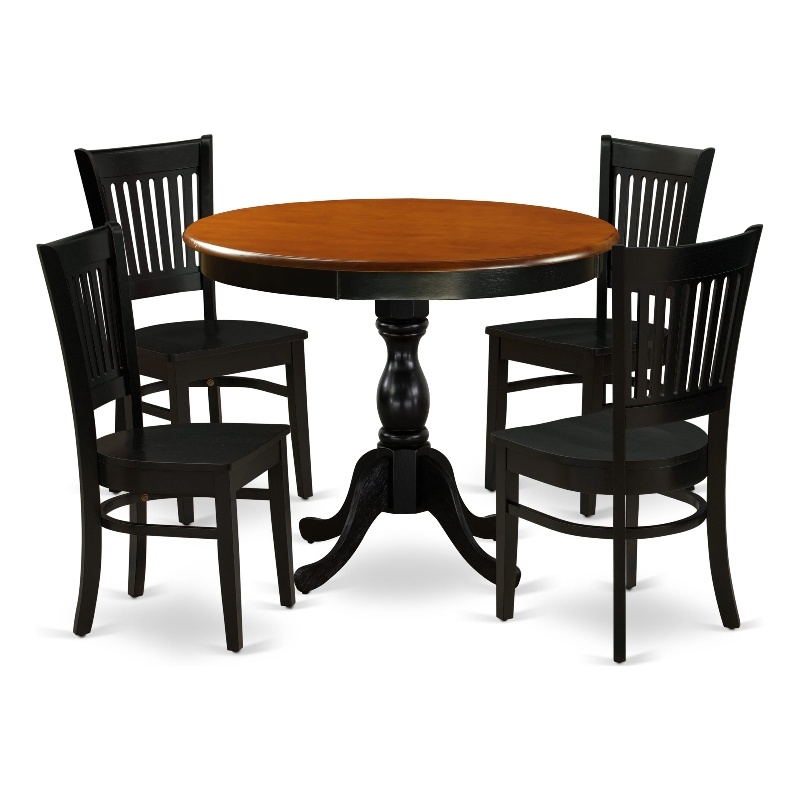 East West Furniture Kitchen Table and 4 Slatted Back Dining Chairs  in Black