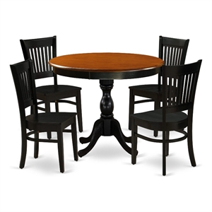 East West Furniture Kitchen Table and 4 Slatted Back Dining Chairs  in Black
