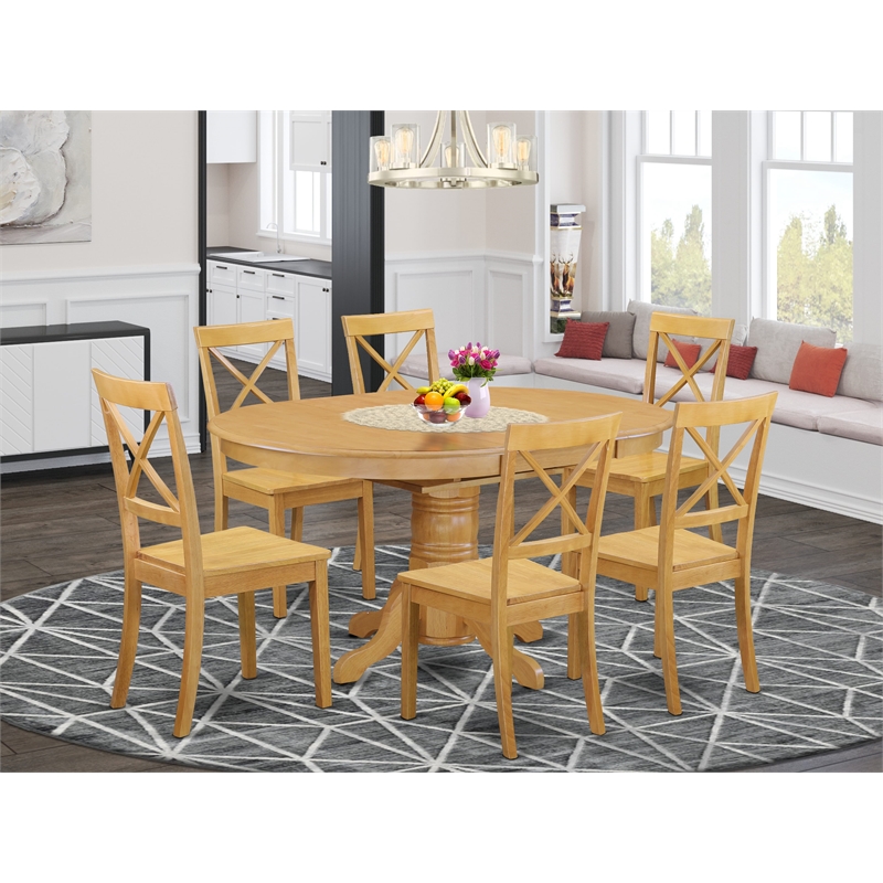 East West Furniture Dining Table and 6 Wood Chairs in Oak Finish