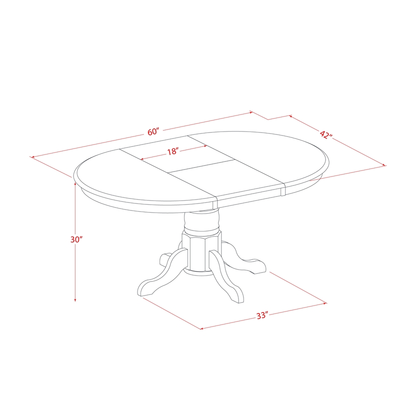 East West Furniture Dining Table and 6 Wood Chairs in Oak Finish