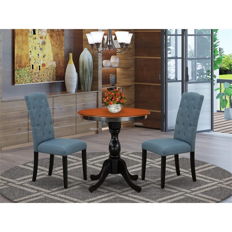 ESCE3-BCH-21 - Kitchen Table and 2 Modern Linen Fabric Chairs - Black Finish