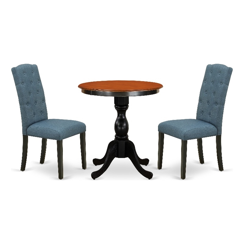 ESCE3-BCH-21 - Kitchen Table and 2 Modern Linen Fabric Chairs - Black Finish