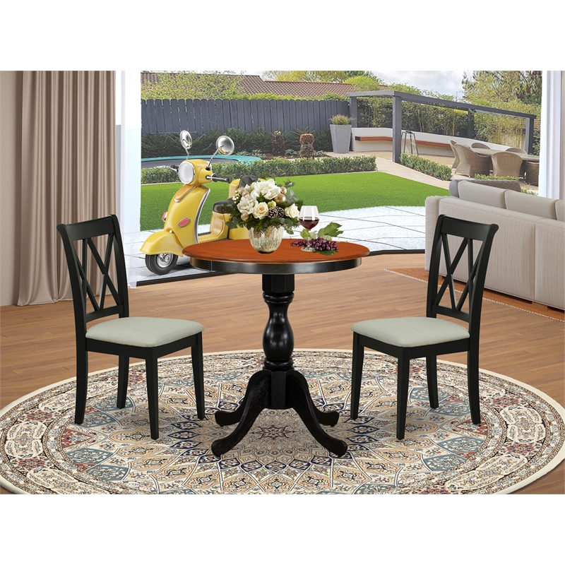 ESCL3-BCH-C - Dining Table and 2 Double X Back Dining Chairs - Black Finish
