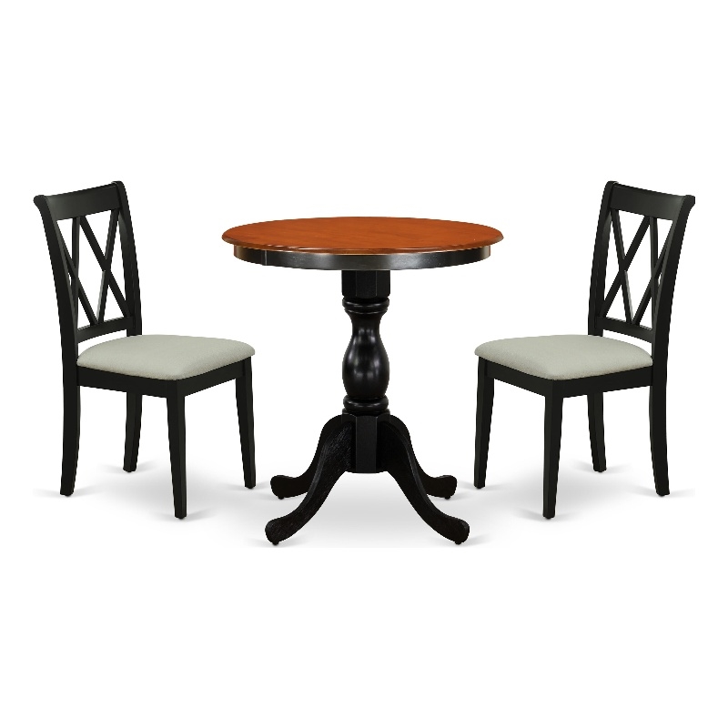 ESCL3-BCH-C - Dining Table and 2 Double X Back Dining Chairs - Black Finish
