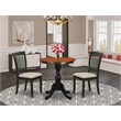 ESDA3-BCH-C- Wood Table and 2  Ladder Back Linen Fabric Chairs- Black Finish