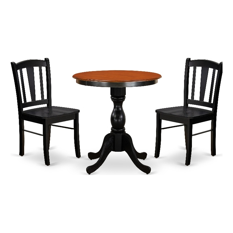 ESDL3-BCH-W- Dining Table and 2 Kitchen Chairs with Slatted Back - Black Finish