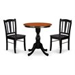 ESDL3-BCH-W- Dining Table and 2 Kitchen Chairs with Slatted Back - Black Finish