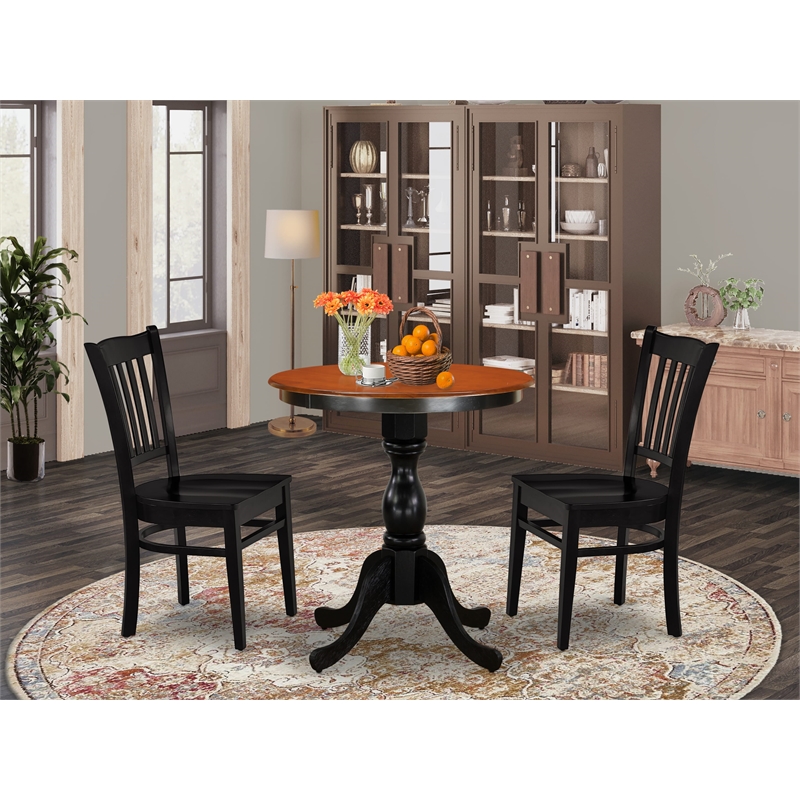 ESGR3-BCH-W- Dining Table and 2 Wooden Chairs with Slatted Back - Black Finish
