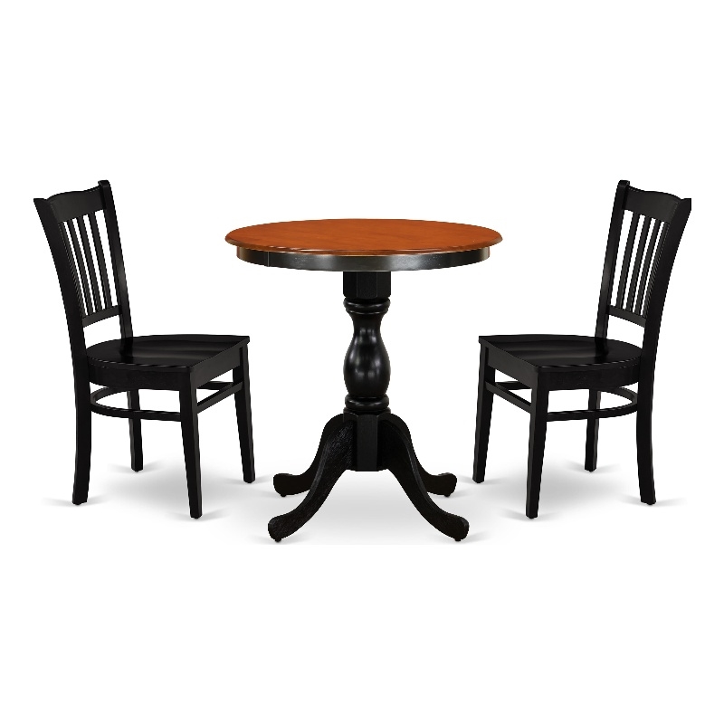 ESGR3-BCH-W- Dining Table and 2 Wooden Chairs with Slatted Back - Black Finish