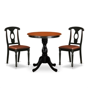 ESKE3-BCH-LC - Dinner Table and 2 Stylish Pu leather Chairs - Black Finish