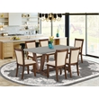 East West Furniture V-Style 7PC Dining Set in Light Beige/Distressed Jacobean