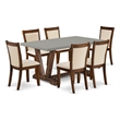 East West Furniture V-Style 7PC Dining Set in Light Beige/Distressed Jacobean
