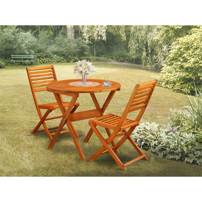 MNBS3CWNA - Folding Patio Table and 2 Outdoor Chairs - Natural Oil Finish