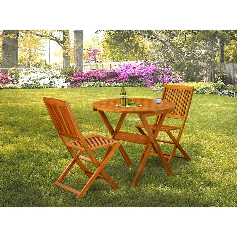 MNCM3CWNA - Dining Table and 2 Foldable Side Chairs - Natural Oil Finish