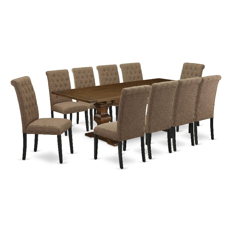 East West Furniture Wood Table and 10 Light Sable Chair in Antique Walnut