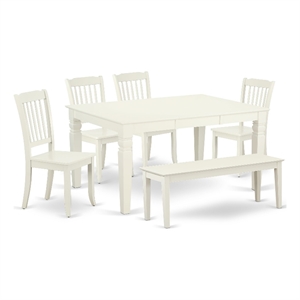 East West Furniture Kitchen Table/4 Wood Chair/1 Bench in Linen White