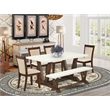 East West Furniture Table/4 Light Beige Chair/1 Bench in Distressed Jacobean