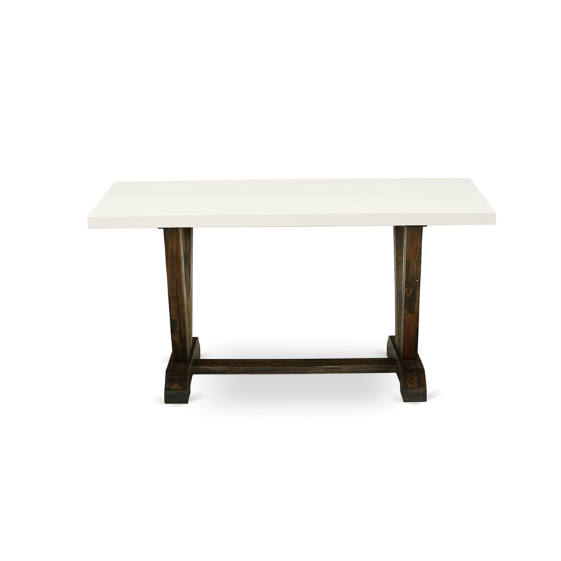 East West Furniture Table/4 Light Beige Chair/1 Bench in Distressed Jacobean