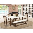 East West Furniture Table/4 Light Beige Chair/1 Bench in Distressed Jacobean