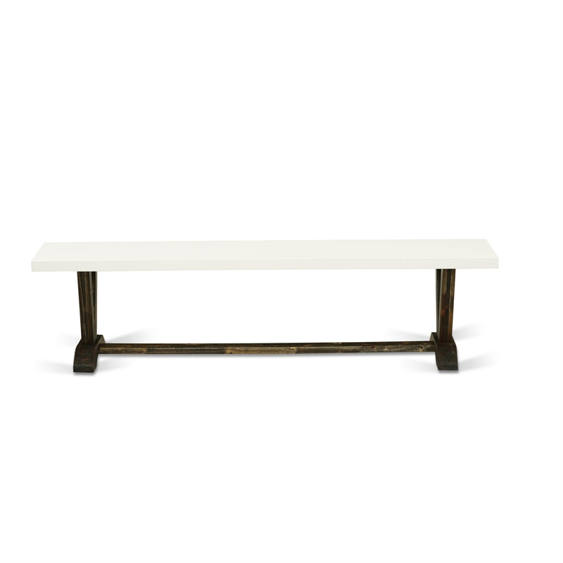 East West Furniture Table/4 Light Beige Chair/1 Bench in Distressed Jacobean