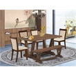 East West Furniture 6-Piece Dining Set in Distressed Jacobean/Light Beige