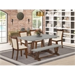 East West Furniture Table/4 Light Beige Chair/1 Bench in Distressed Jacobean