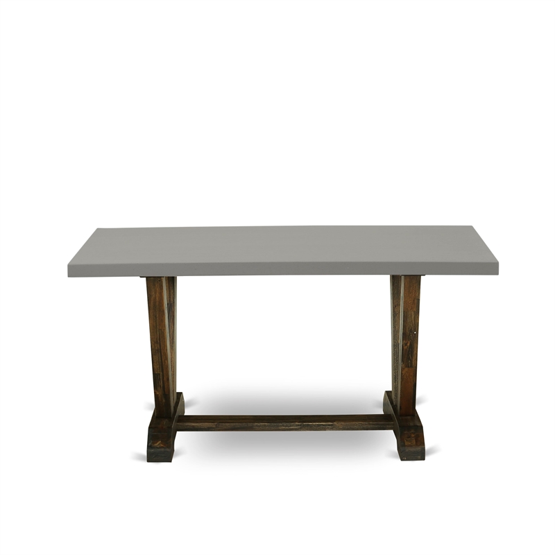 East West Furniture Table/4 Light Beige Chair/1 Bench in Distressed Jacobean
