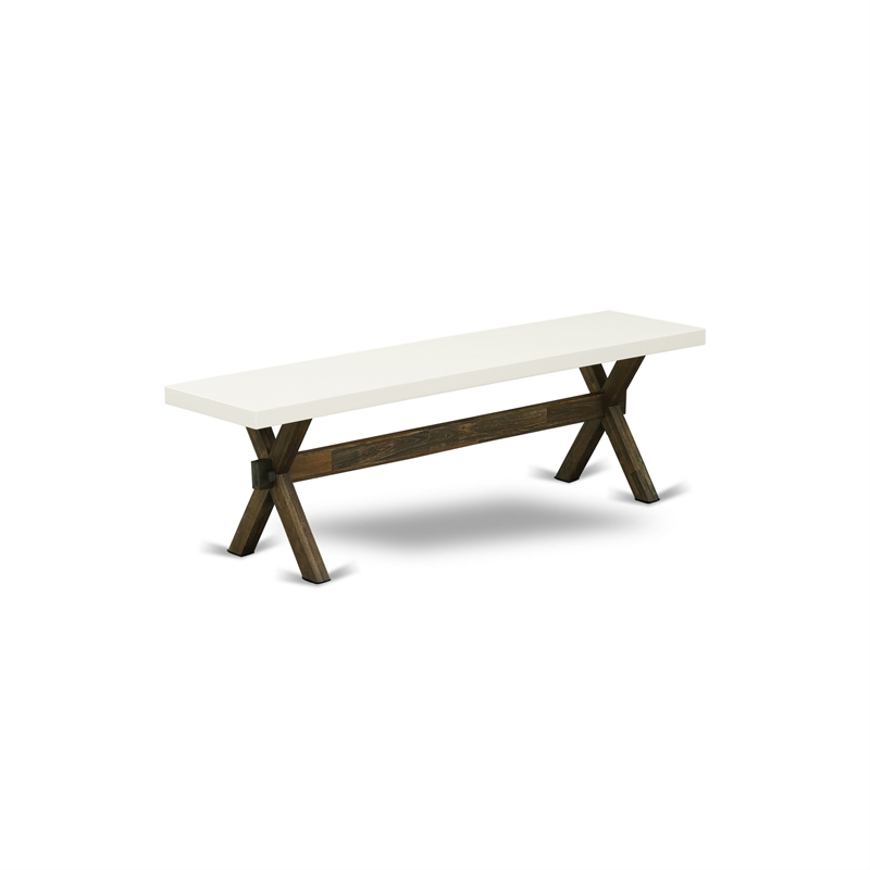 East West Furniture Table/4 Light Beige Chair/1 Bench in Distressed Jacobean