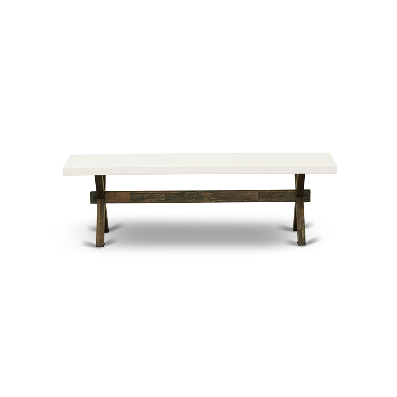 East West Furniture Table/4 Light Beige Chair/1 Bench in Distressed Jacobean