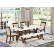 East West Furniture Table/4 Light Beige Chair/1 Bench in Distressed Jacobean