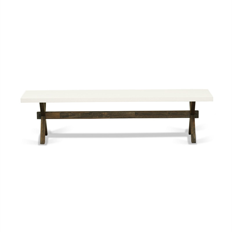 East West Furniture Table/4 Light Beige Chair/1 Bench in Distressed Jacobean