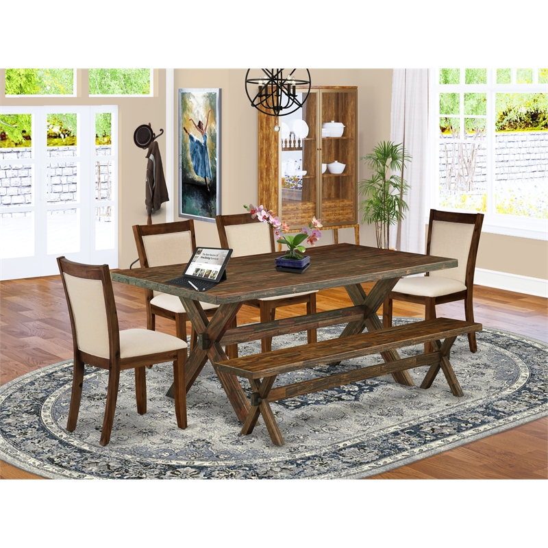 East West Furniture 6-Piece Dining Set in Light Beige/Distressed Jacobean
