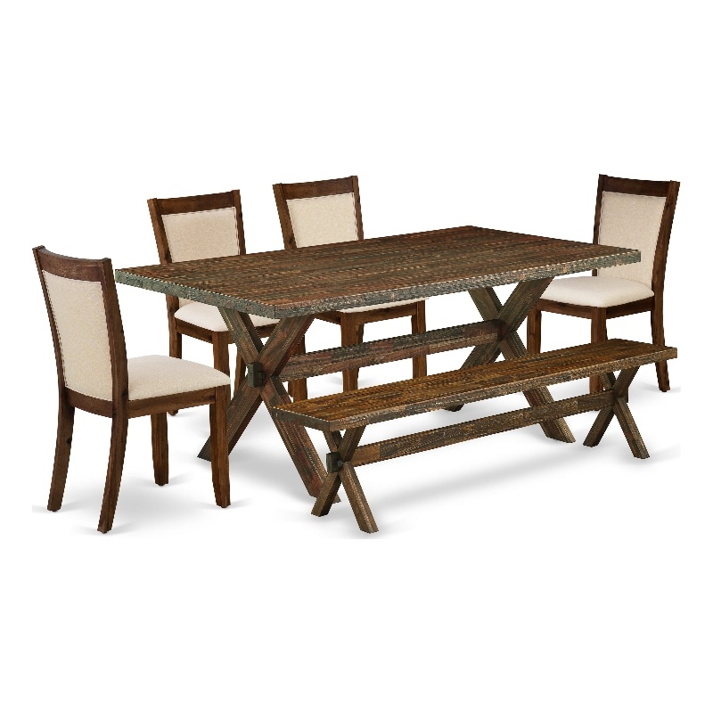 East West Furniture 6-Piece Dining Set in Light Beige/Distressed Jacobean