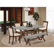 East West Furniture Table/4 Light Beige Chair/1 Bench in Distressed Jacobean