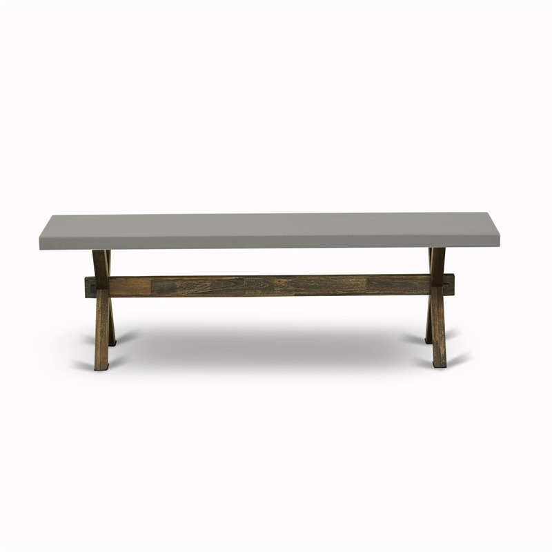 East West Furniture Table/4 Light Beige Chair/1 Bench in Distressed Jacobean
