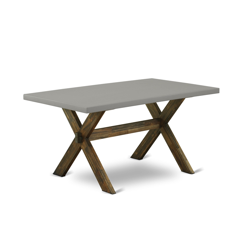 East West Furniture Table/4 Light Beige Chair/1 Bench in Distressed Jacobean