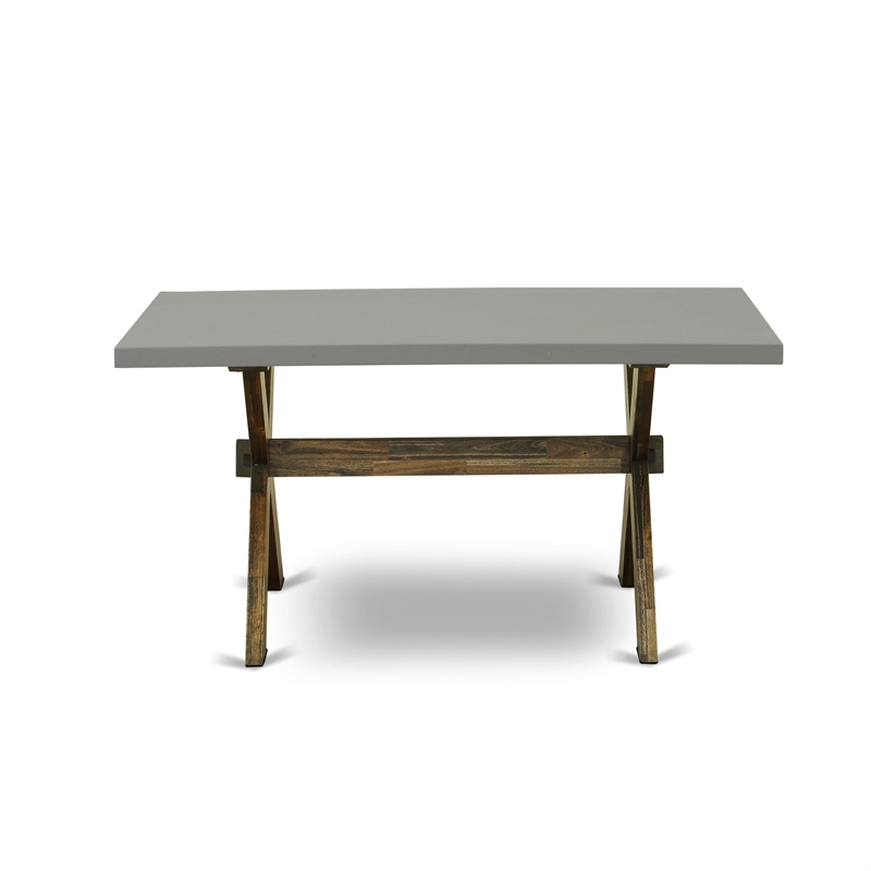 East West Furniture Table/4 Light Beige Chair/1 Bench in Distressed Jacobean