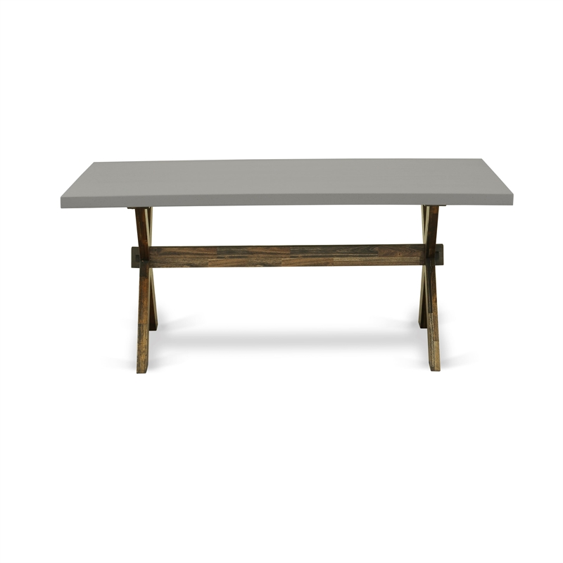 East West Furniture Table/4 Light Beige Chair/1 Bench in Distressed Jacobean