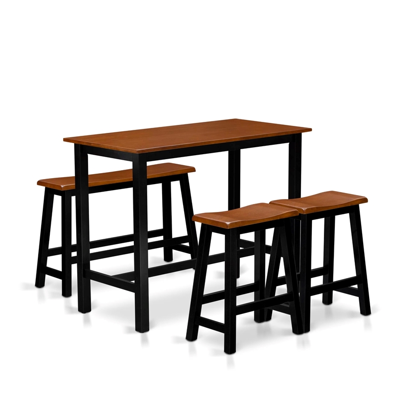East West Furniture Dining Table 2 Wood Stools with a Bench in Black/Cherry